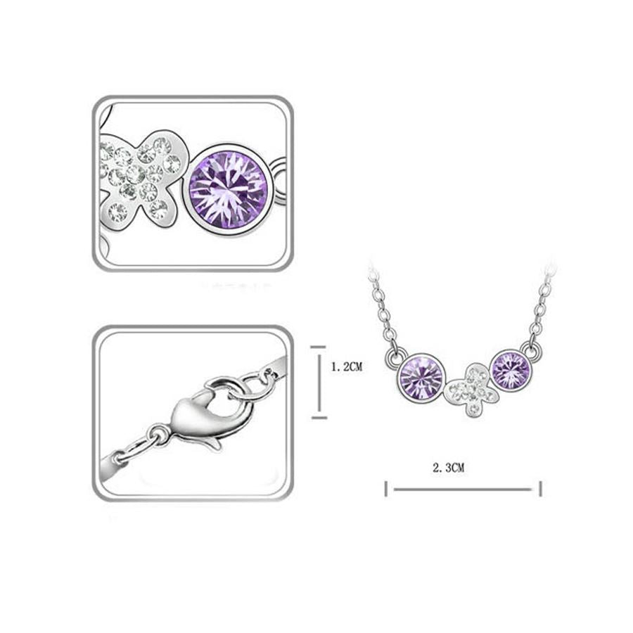 Charles William Womens Silver Plated Necklace Fashion Jewellery Violet Drop Chain Flower Butterfly Charm