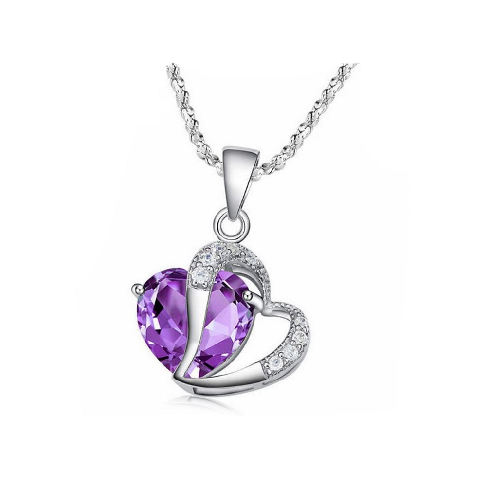 Charles William Women's Girls Purple Heart Crown Pendant Necklace With Crystal Stones UK