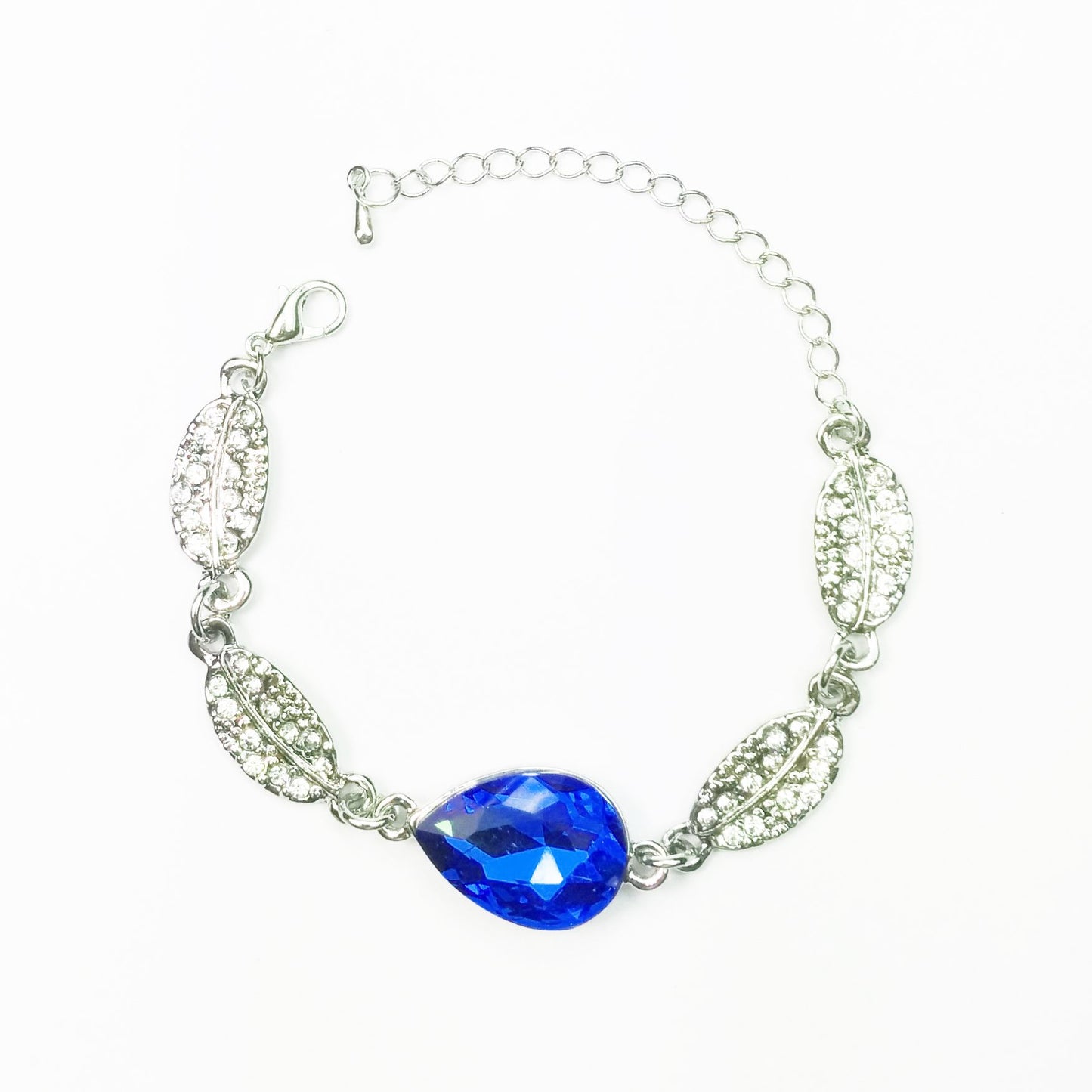 Crystal Jewellery Bracelet Silver Dark Blue Stone Teardrop Leaf Christmas UK