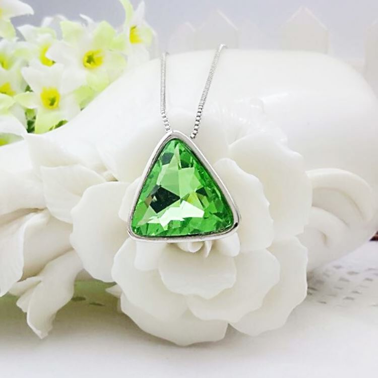 Women's Ladies Girls Triangle Pendant Necklace Green Stone Encrusted Mix & Match Jewellery UK Seller