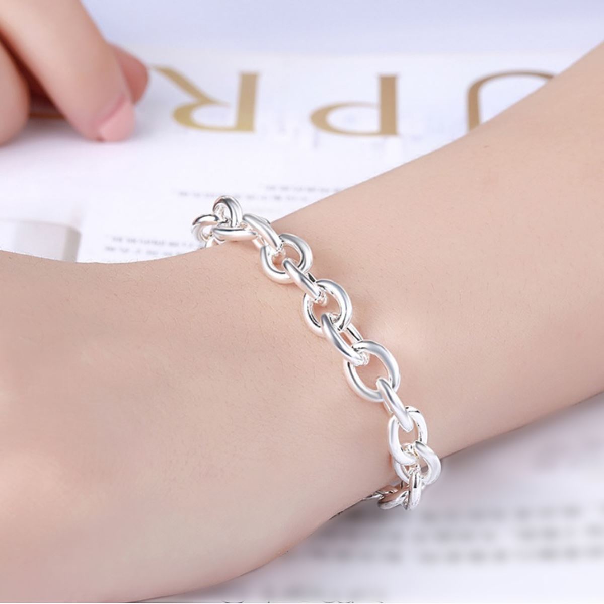 Silver Plated Chain Charm Design Bracelet Bangle With Toggle Close Women's Gift UK Seller