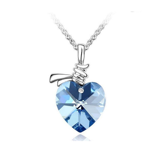 Women's Crystal Love Heart Pendant Necklace Soft Blue Jewellery Gift UK Seller