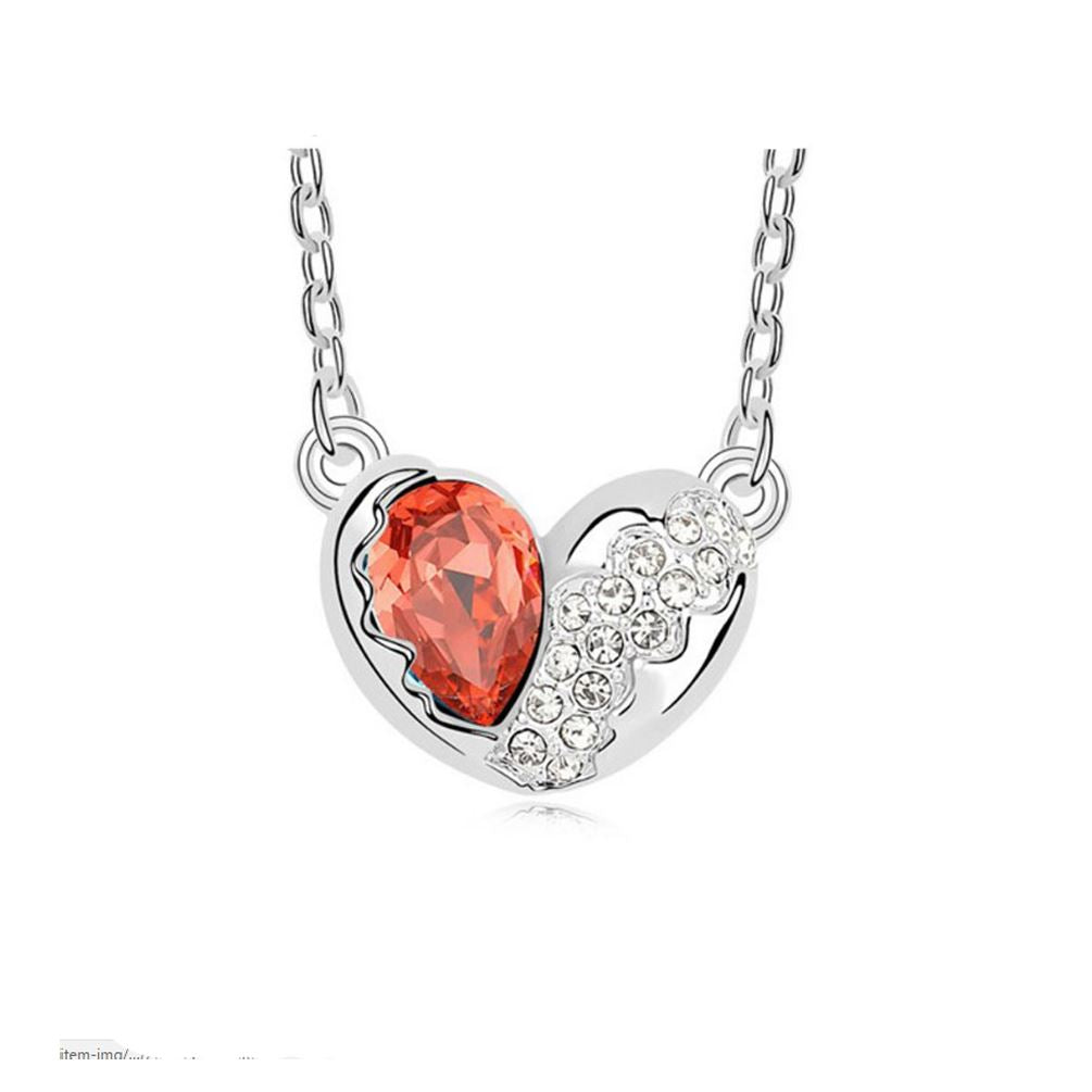 Designer Love Heart Necklaces Orange Silver CZ Crystal Chain Pendant Present Gift