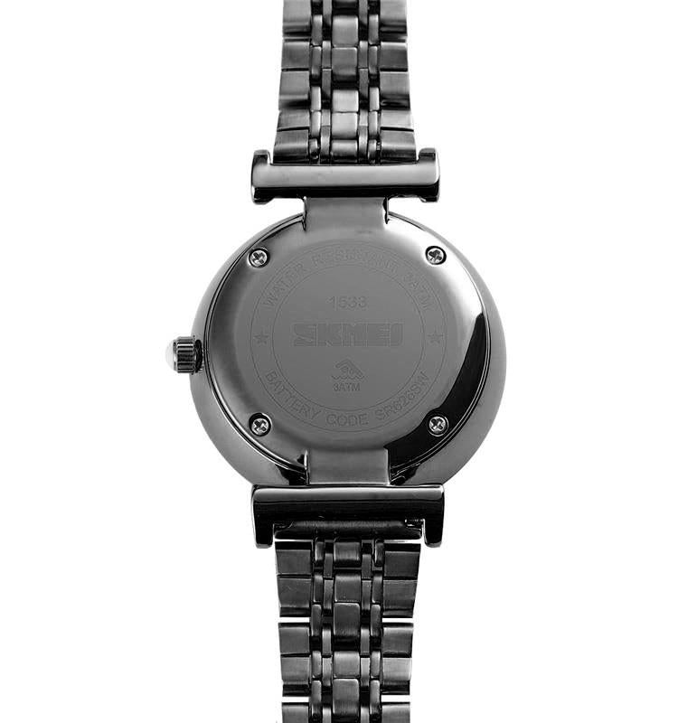 Skmei Women's Ladies Watch Black Classic Sparkle Clear Dial Crystal Stones Stainless Steel Strap