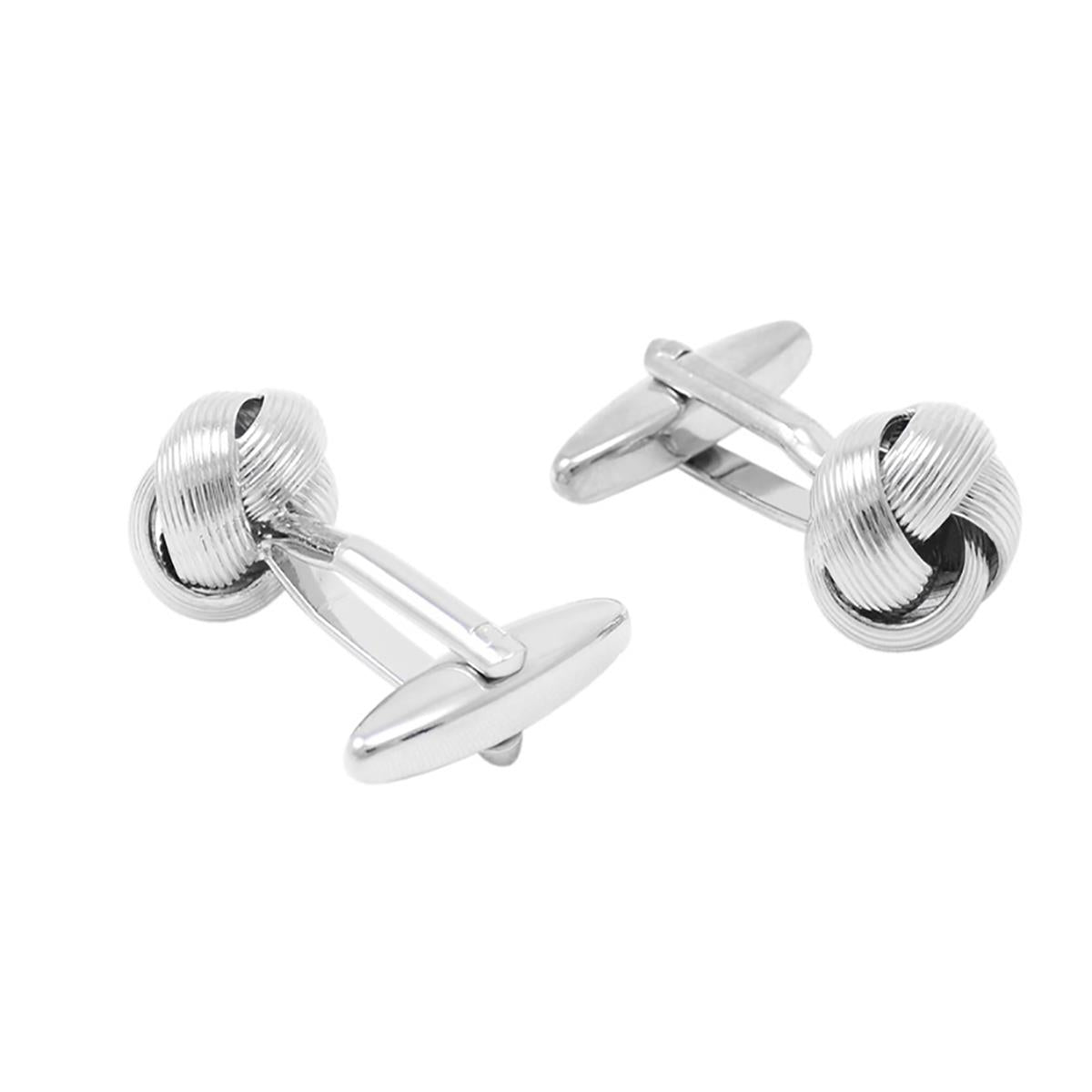 Charles William Silver Knot Cufflinks Flat Weave Style Single Large Silver Knot Wedding