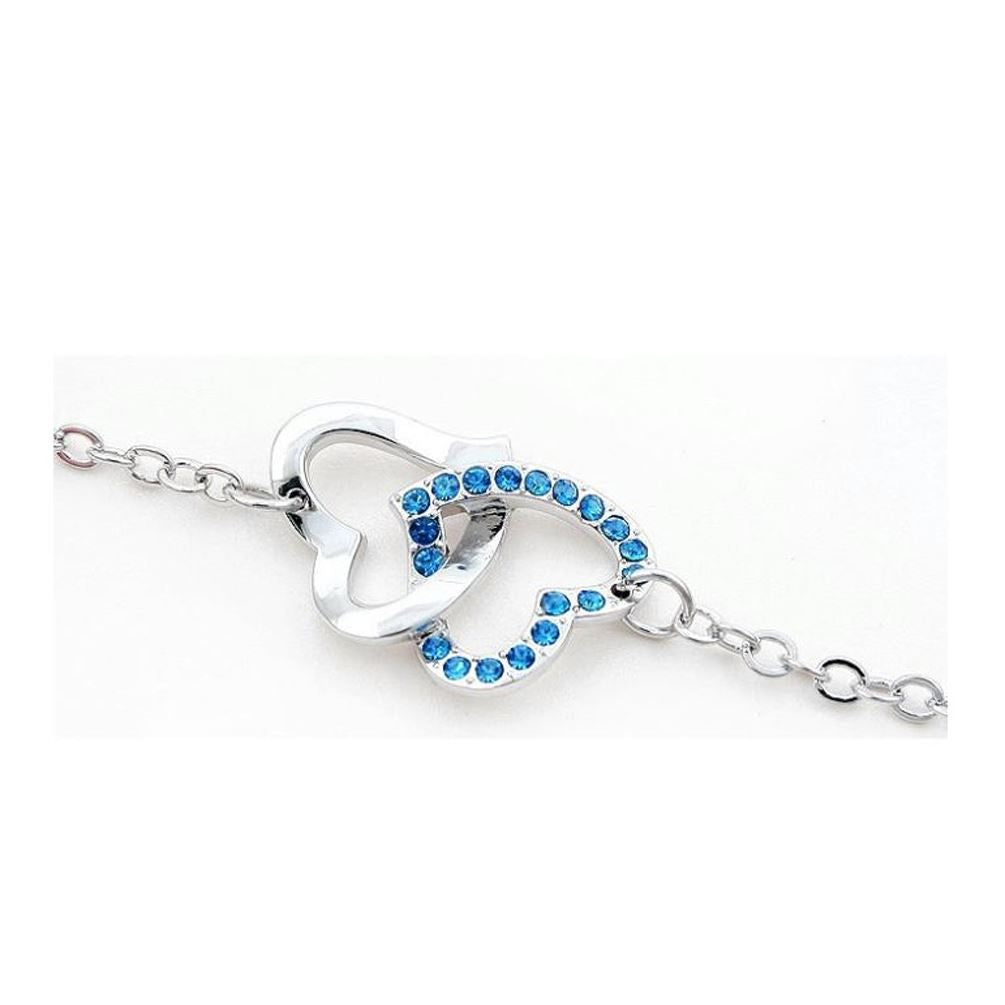 Double Heart Intertwined Love Bracelet Light Blue Ladies Jewellery from Charles William