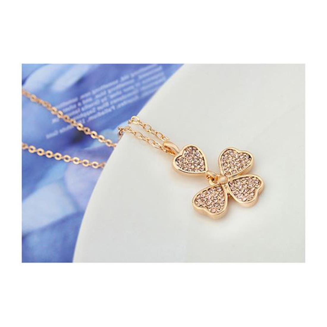 Rose Gold Four Leaf Clover Pendant Necklace Encrusted Crystal Stones Women's Gift UK Seller