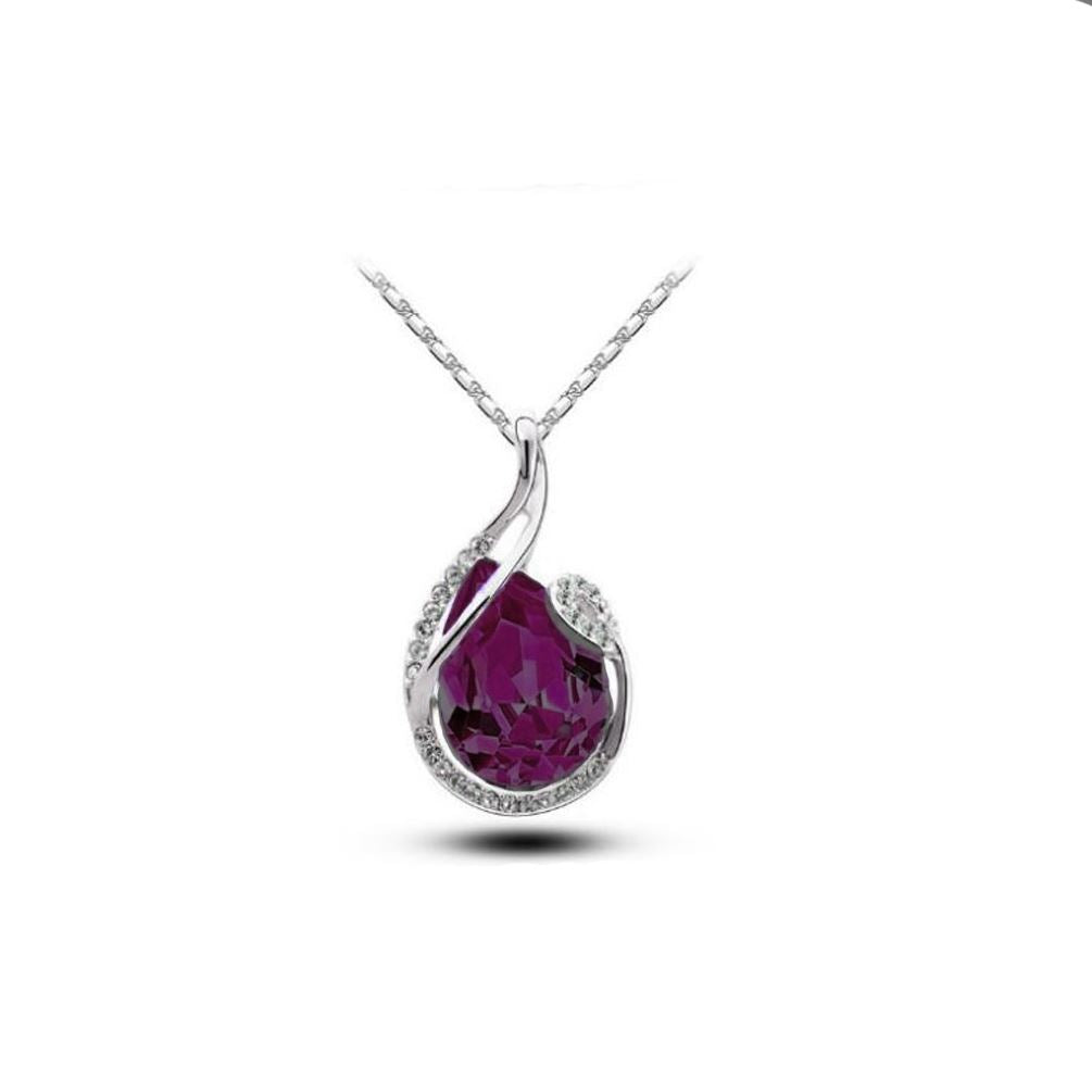 Women's Large Dark Purple Teardrop Stone Pendant Necklace Silver from Charles William