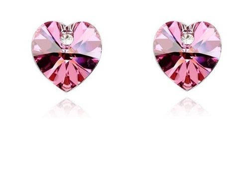 Austrian Elements Pink Heart Shaped Rhinestone Stud Earrings from Charles William