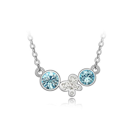 Chales William Womens Silver Plated Necklace Fashion Jewellery Blue Drop Chain Flower Butterfly Charm