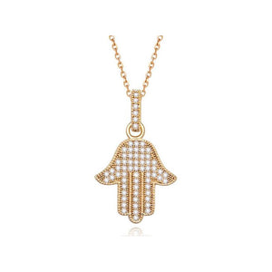 Gold Pendant Necklace Hamsa Hand Lucky Gift Protect Evil Eye Crystal Elements UK Seller