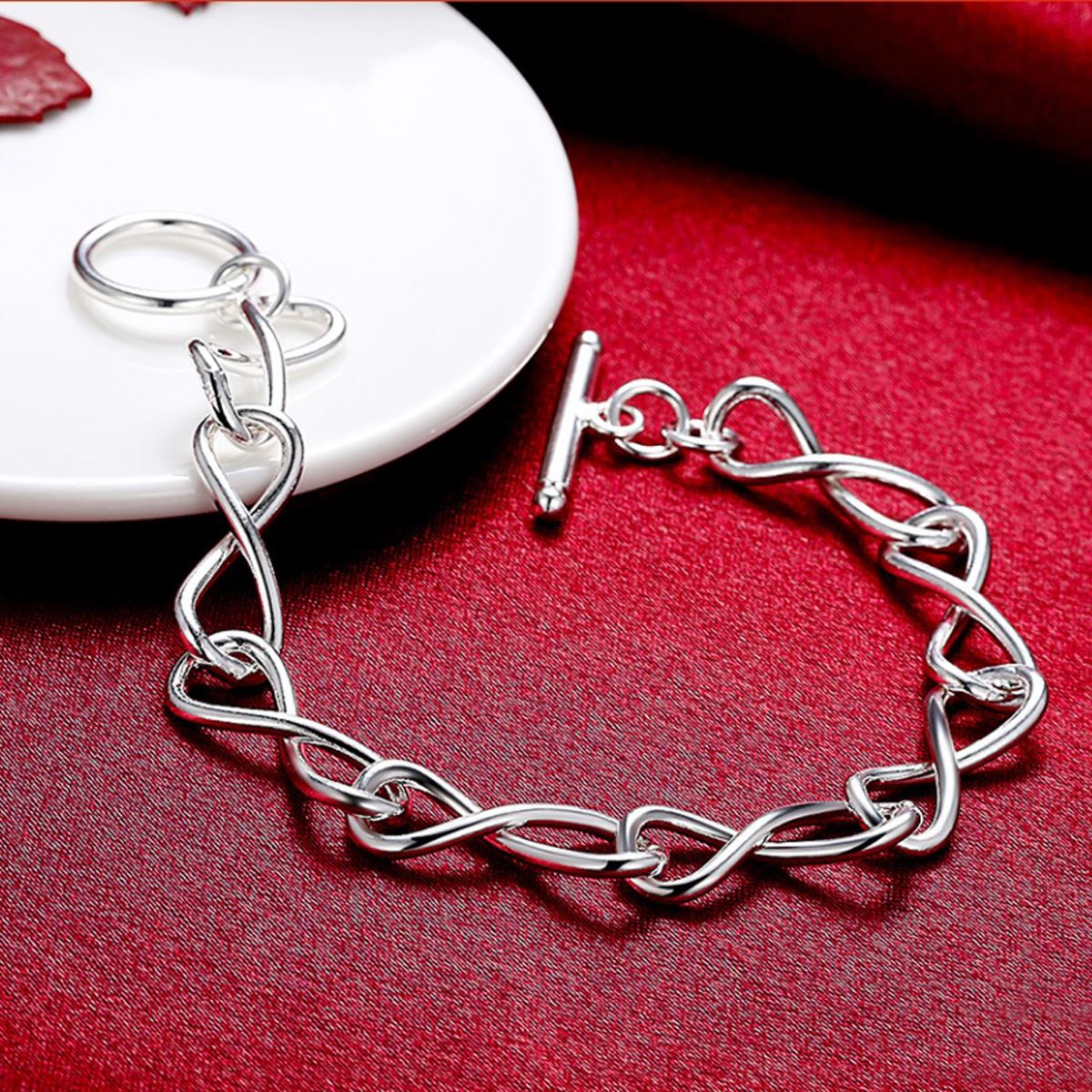 Women's Ladies Angled Chain Bracelet Bangle Silver Plated Jewellery UK Seller BG1728