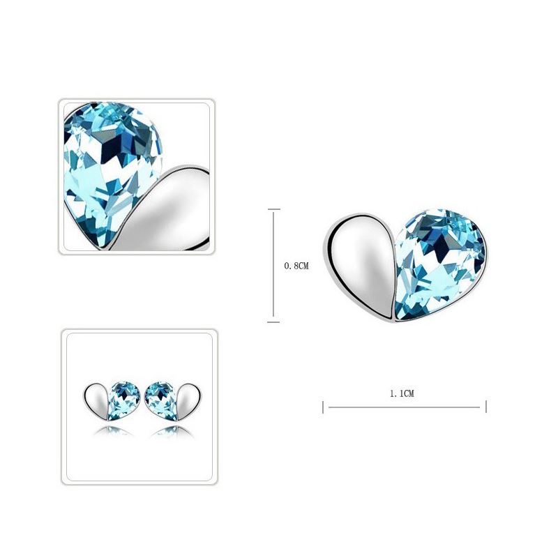 Sky Blue Love Heart Stud Earrings Crystal Silver Jewellery Present Gift UK