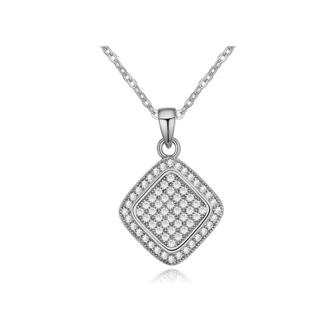 Stunning Sparkle Diamond Shape Necklace With Crystal Stones Encrusted Silver UK BG1306