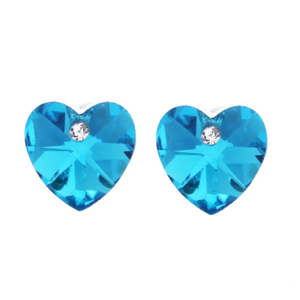 Austrian Crystal Blue Heart Shaped Rhinestone Stud Swarovski Elements Earrings UK Seller