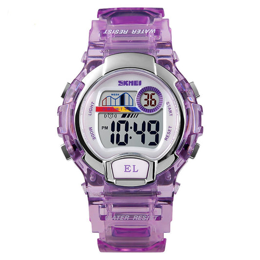 Skmei Kids Boys Girls Purple Digital Watch Transparent Strap Watch 50m Water Resistant Stopwatch Perfect For Ages 5-13