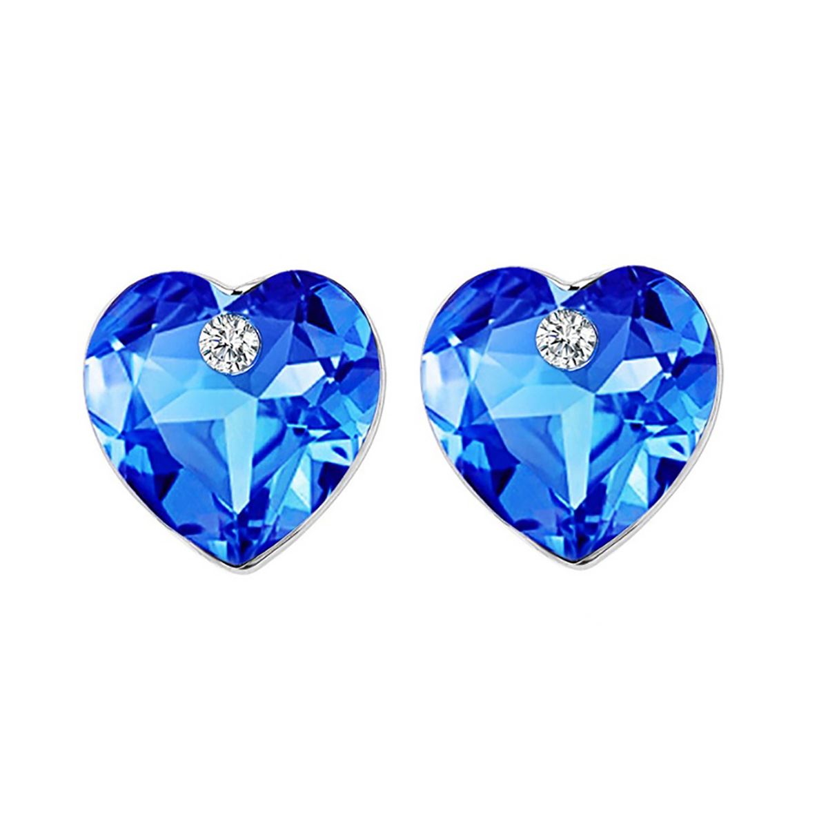 Austrian Crystal Stone And Elements Dark Blue Heart Shaped Rhinestone Stud Earrings UK Seller