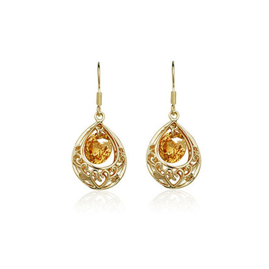 Gold & Champagne Hollow Teardrop Drop Earrings Christmas Gift Women's Present