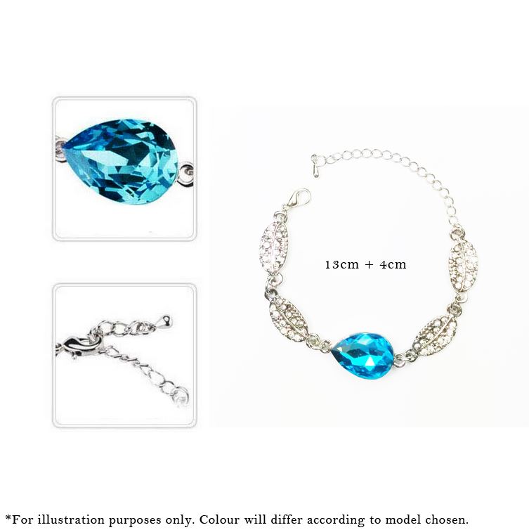 Elegant Crystal Jewellery Bracelet Silver Sky Blue Stone Teardrop Leaf Christmas UK