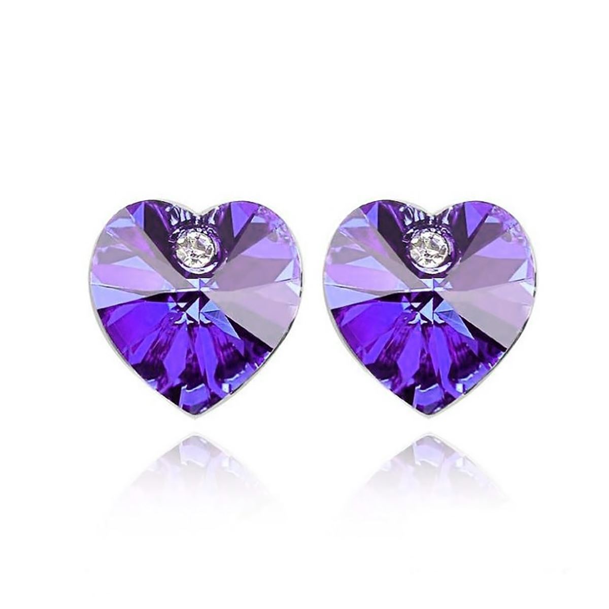 Austrian Crystal Stone And Elements Purple Heart Shaped Rhinestone Stud Earrings UK Seller