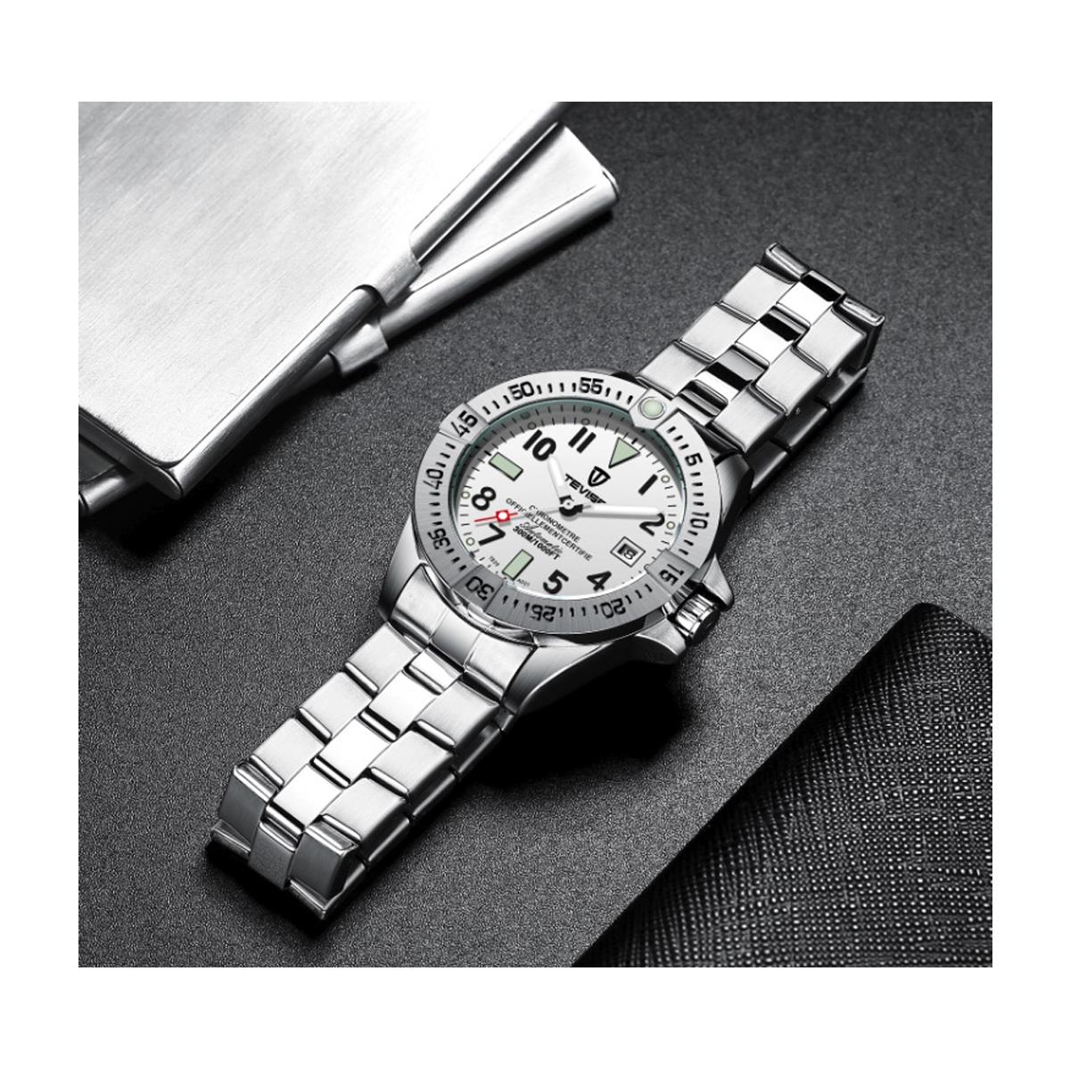 Tevise Mens Homage Automatic Mechanical Watch White Silver Smart