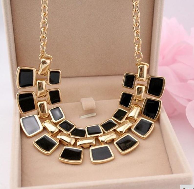 Women's Statement Necklace Shiny Enamel Jewellery Gold Tone Fashion Accessory UK