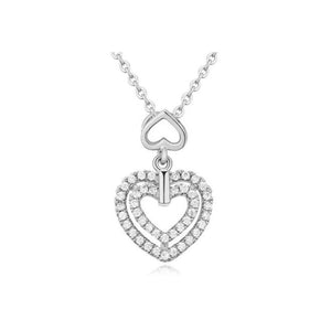 Women's Girls Double Heart Pendant Necklace Silver Unique Gift UK Seller