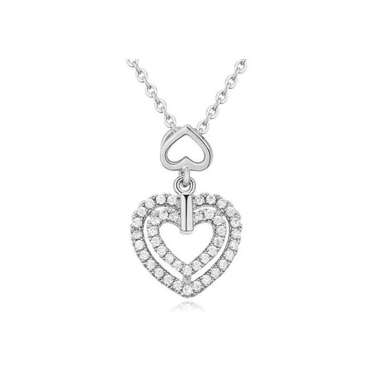 Women's Girls Double Heart Pendant Necklace Silver Unique Gift UK Seller