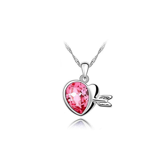 Fashion Womens Pink Gemstone Chain Crystal Heart Necklace Pendant Jewelry Gift