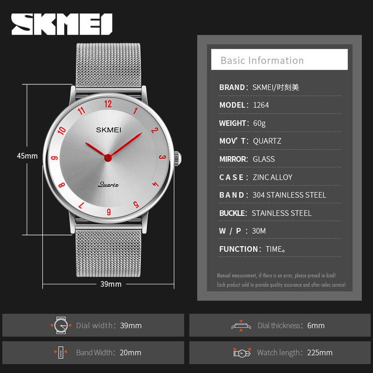 Skmei Mens Watch Classic Silver Dial Ultra Thin Stainless Steel Mesh Strap SK1264