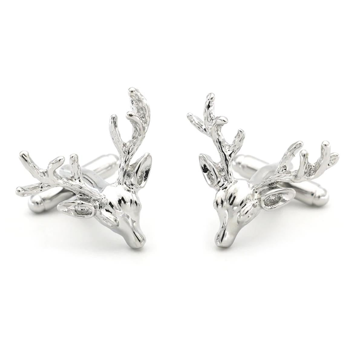 Charles William Silver Deer Cufflinks Stag Head Present Party Bambi Hen Antler Animal Safari