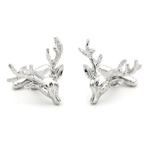 Charles William Silver Deer Cufflinks Stag Head Present Party Bambi Hen Antler Animal Safari