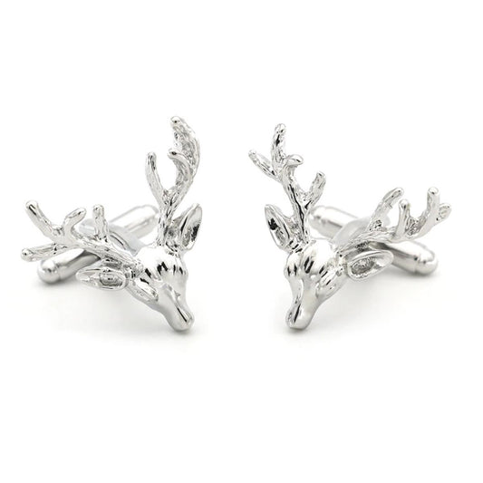 Charles William Silver Deer Cufflinks Stag Head Present Party Bambi Hen Antler Animal Safari