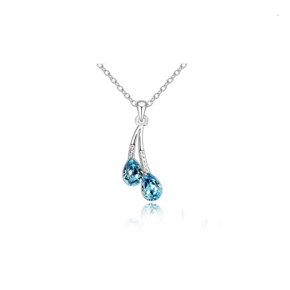 Sky Blue Women's Pendant Necklace And Drop Earrings Set Flower Waterdrop UK BGCW0064