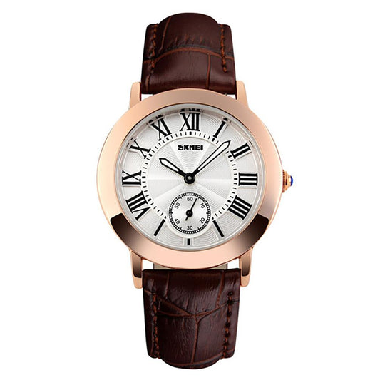 Skmei Beautiful Women's Ladies Watch Rose Gold Roman Numerals Genuine Leather Strap 1083B