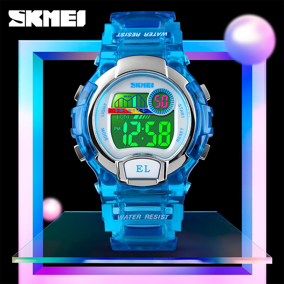 Skmei Boys Girls Kids Blue Digital Watch Transparent Strap Watch 50m Water Resistant Stopwatch Perfect For Ages 5-13 DG1450BLU