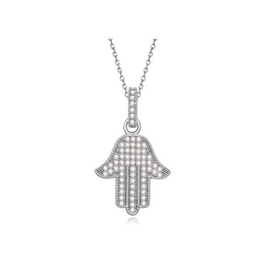 Silver Pendant Necklace Hamsa Hand Lucky Gift Protect Evil Eye Crystal Elements UK Seller