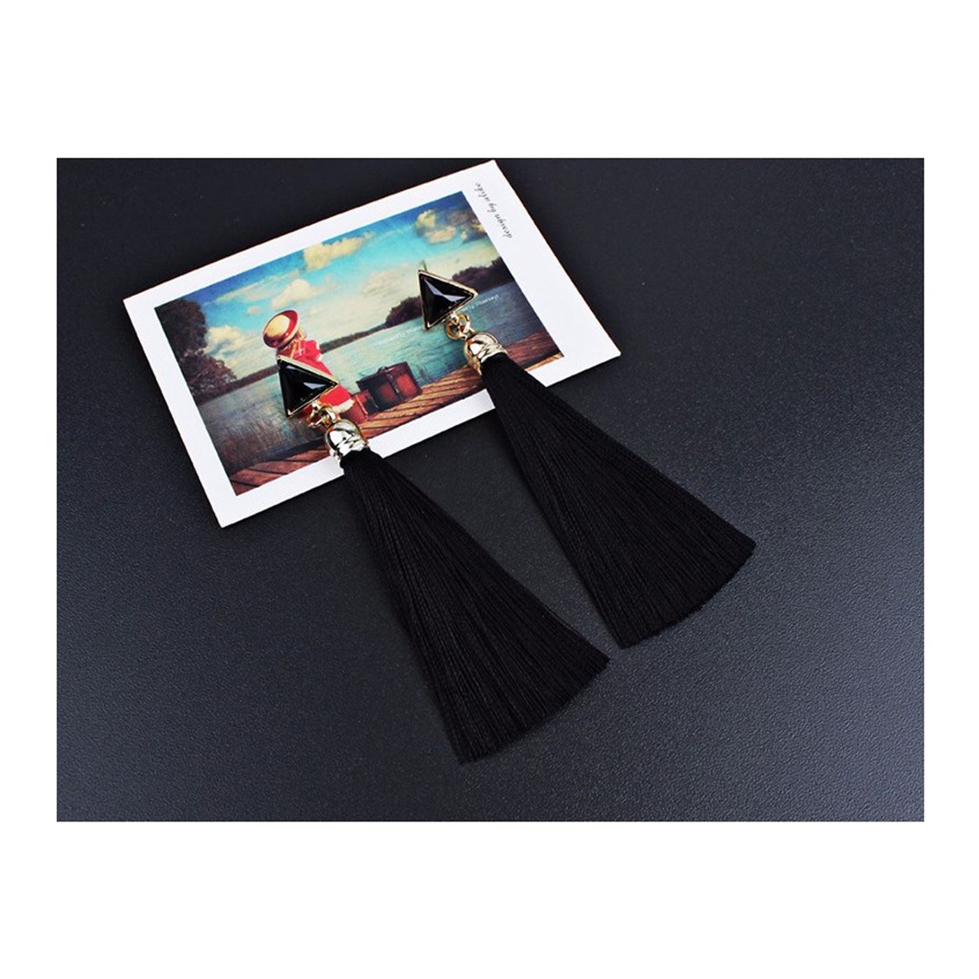 Black Drop Tassle Tassel Earrings Dress Fashion Present Gift Ladies Girls Womans