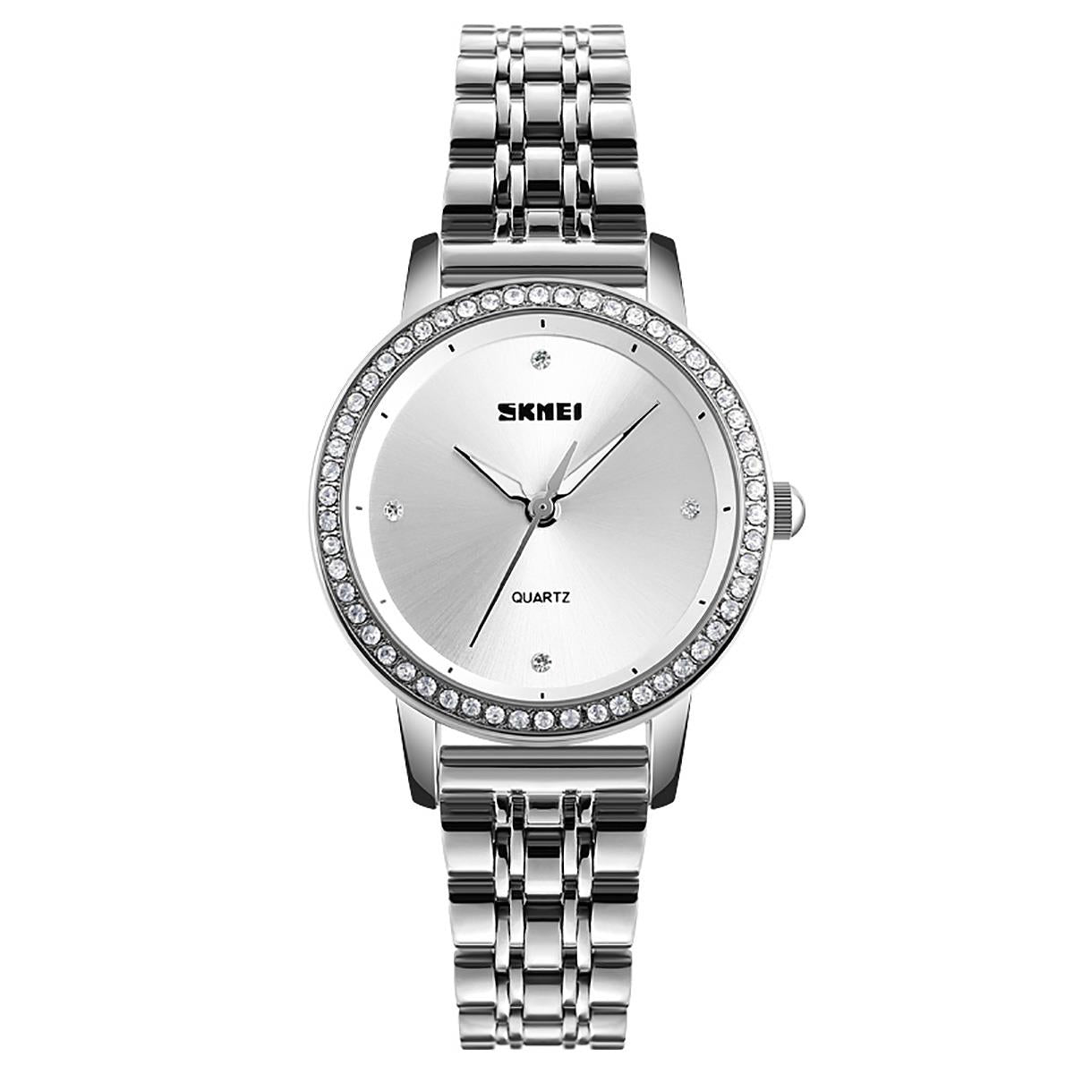 Skmei Silver Classic Women's Ladies Watch Crystal Stones Stainless Steel Mesh Strap SK1311S