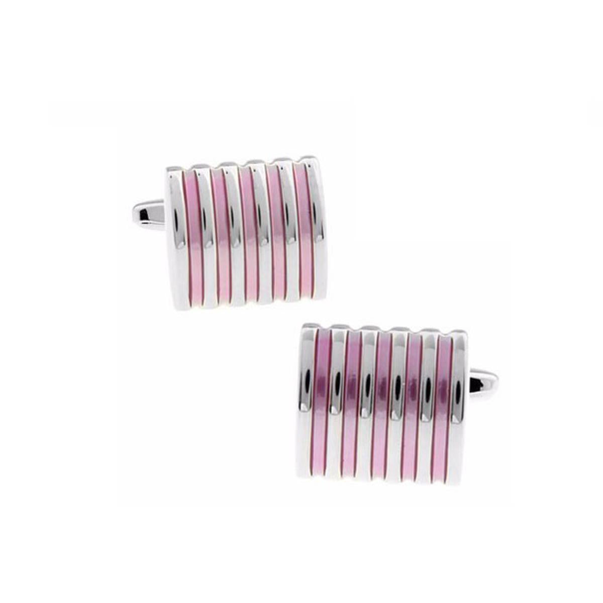 Charles William Premium Pink Silver Stripe Cufflinks Novelty Rectangle Shirt Cuff Links