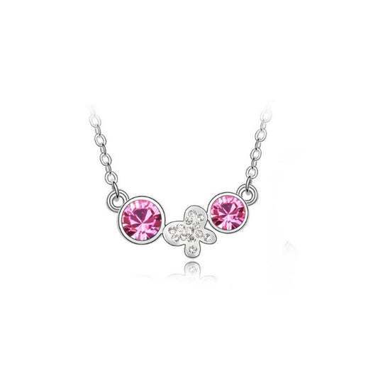 Charles William Womens Silver Plated Necklace Fashion Jewellery Pink Drop Chain Flower Butterfly Charm