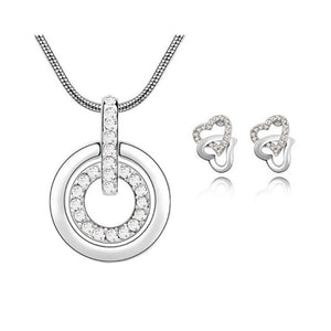 Circle Pendant Necklace With Matching Love Heart Earrings