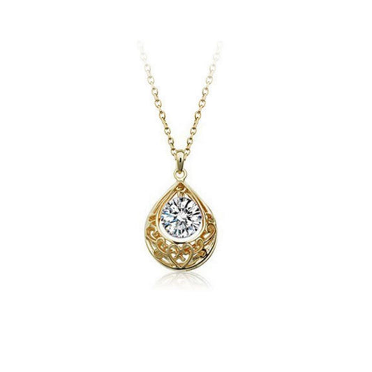 Womens Gold - White Hollow Teardrop Necklace Christmas Gift Present UK Seller