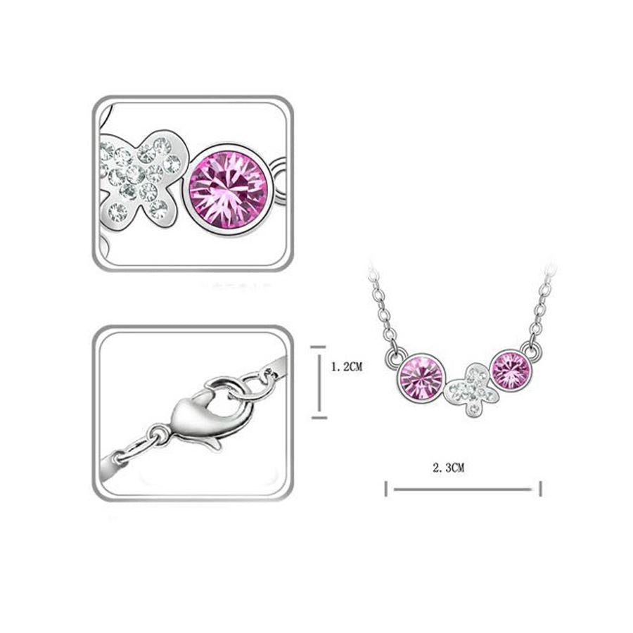 Charles William Womens Silver Plated Necklace Fashion Jewellery Pink Drop Chain Flower Butterfly Charm