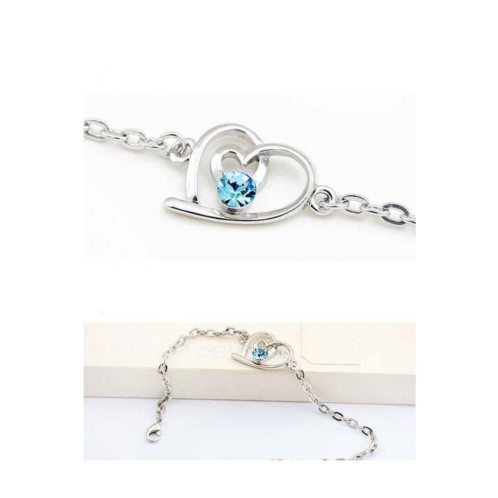 Sky Blue Women's Girl's Gift Silver Love Heart Themed Jewellery bracelet BGCW52