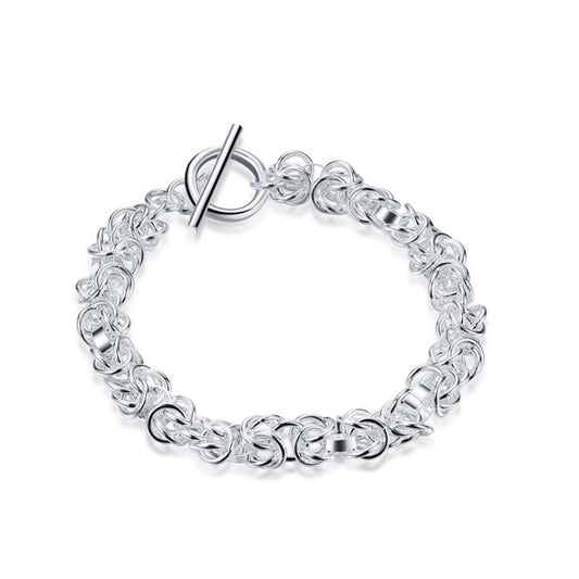 Women's Ladies Intricate Silver Plated Chain Bracelet With Toggle Clasp Close Modern Design UK Seller