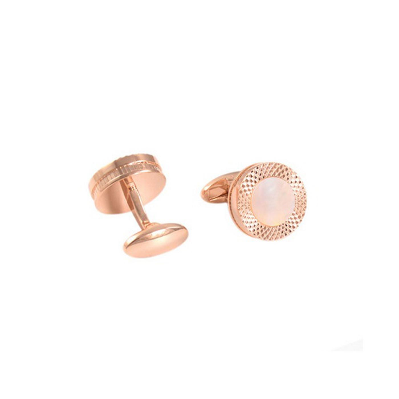 Round Rose Gold Cufflinks with White Marble Mother of Pearl Button