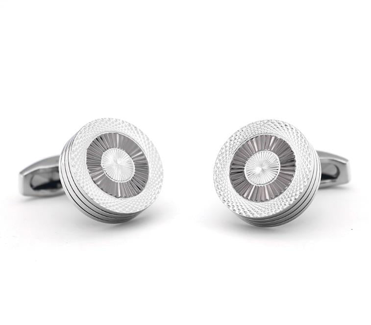 Charles William Premium Silver Cufflinks Unique Design Ridged Round Shirt Cuff Links