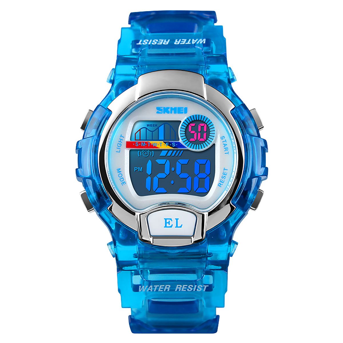 Skmei Boys Girls Kids Blue Digital Watch Transparent Strap Watch 50m Water Resistant Stopwatch Perfect For Ages 5-13 DG1450BLU