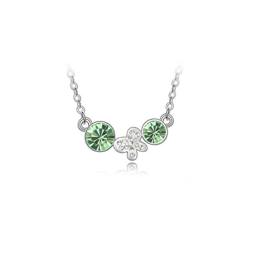 Charles William Womens Silver Plated Necklace Fashion Jewellery Green Drop Chain Flower Butterfly Charm